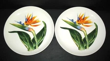 SANTA ANITA WARE FLOWERS OF HAWAII BIRD OF PARADISE   2 Dinner Plates 1949