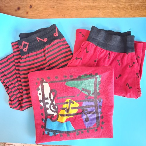 Vintage 80’s Esprit Kids Multi Color Musical Bold Long Sleeve Shirt Shorts Pants