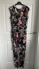 Ladies Pink Mix Wallis Floral Long Sleeveless Jumpsuit Size 12