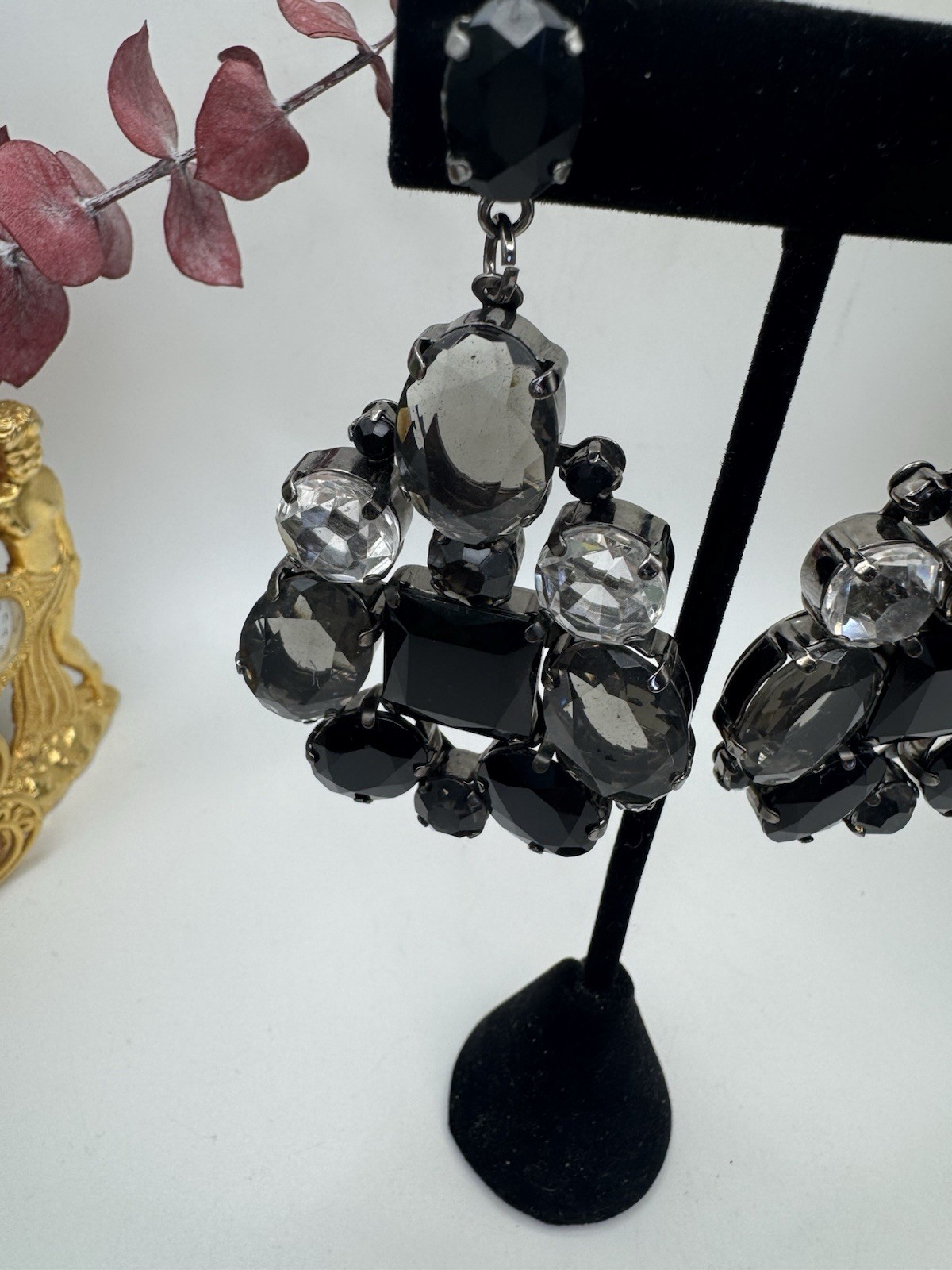 Statement Long Dangle Pierced Earrings Black- Smo… - image 4