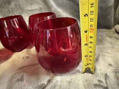Set 4 Krosno Poland Crate & Barrel Ruby Red Stemless Iced Tea Wine Glasses EUC