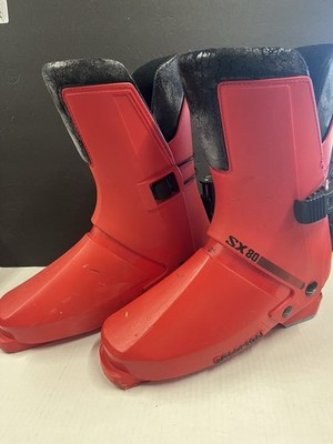 Vintage Salomon SX80 Snow Ski Boots 355 Red Made In France Rear