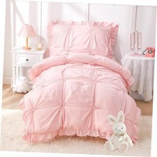 Princess Bedding Set for Girls, 4 Piece Ruffles Jacquard Toddler Pink