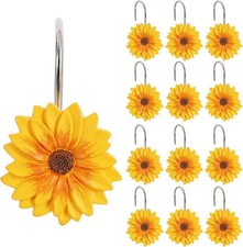 12-Piece Sunflower Shower Curtain Hooks, Yellow Flowers Stainless Steel