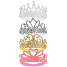 4 Pcs Glitter Tiara Headbands for Girls Elastic Princess Crown Hair Bands Stretc