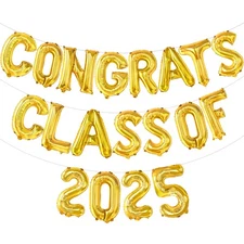 , Gold Congrats Class of 2025 Balloons - 16 Inch | Graduation Foil Balloon Ba...
