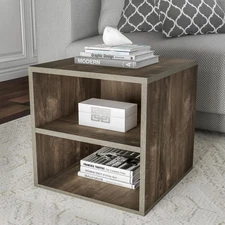 Stackable Cube End Table Accent with 2 Shelves for Bedroom Living Room Office
