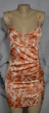 FOREVER 21 Beige Rust Marbled Slip Dress Small Spaghetti Strap Lined Ruched Seam
