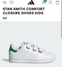 Adidas Stan Smith White Sneakers Unisex Size 2.5 Kids US Youth White w/ Green