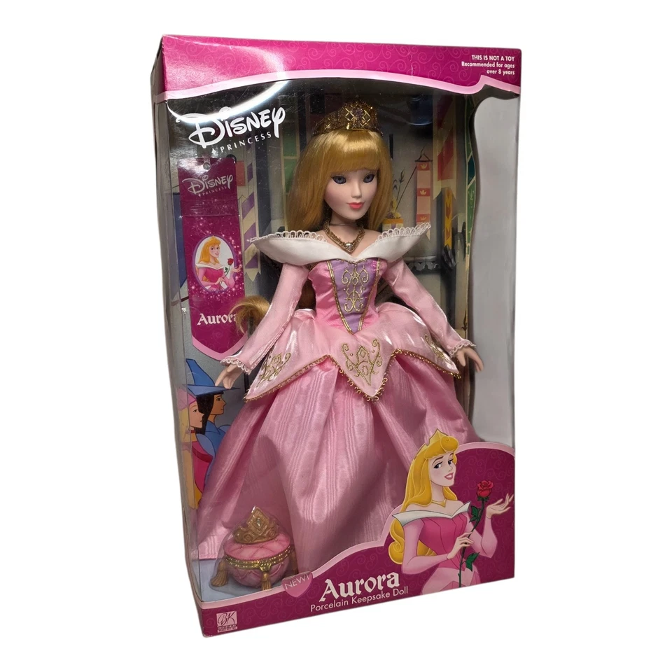 Vtg New Disney Princess Aurora Sleeping Beauty 16" Porcelain Doll 2002 Brass Key - Image 3 of 4