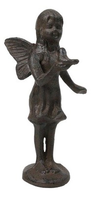 Cast Iron Small Whimsical Fairy Talking With Bird Decorative Sculpture 6.5''H