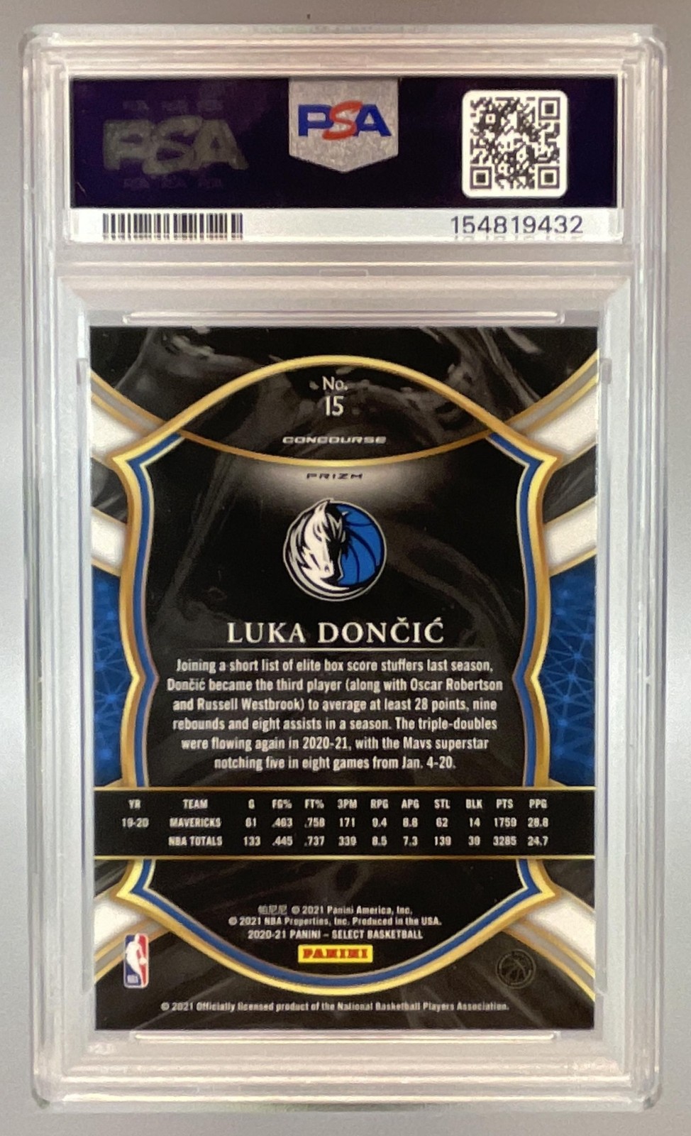2020-21 Select Luka Doncic Concourse Red White Orange Flash PSA 9 AH741 view 2