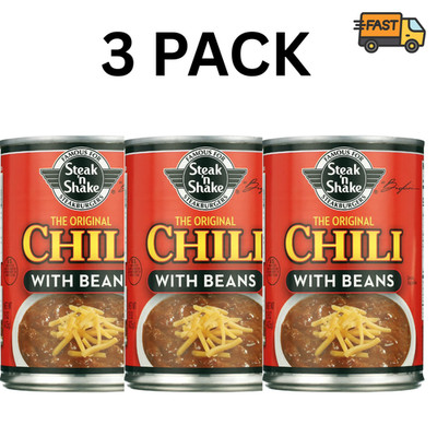 Steak N Shake Canned Chili with Beans 15 oz 3 Pack Ready to Eat Meal