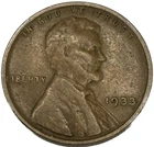 1933 Lincoln Cent Good - Very Good  (G-VG) Circulated Condition Copper Penny