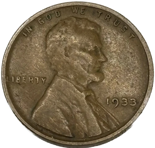 1933 Lincoln Cent Good - Very Good  (G-VG) Circulated Condition Copper Penny