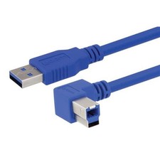 L-Com CA3A-90LB-05M USB Cable, Type A to R/A Left Type B Plug, 0.5m USB 3.0 Blue