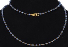Collana in oro 18 kt con pietre preziose zaffiro blu perline rosario collegam...