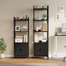 4 or 5 Tier Bookshelf w/1 Fabric Drawer Livingroom Narrow Display Standing Shelf