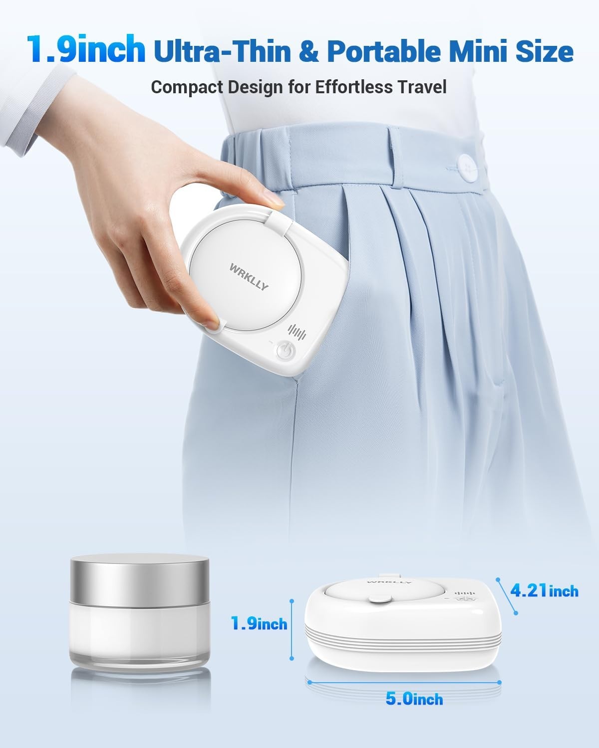 wrklly Rechargeable Ultrasonic Retainer Cleaner Machine | 50kHz 1.9 inch Thin