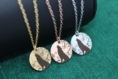 Halskette Wolf Mond Baum Wald Edelstahlkette UNISEXKETTE Modeschmuck Geschenk