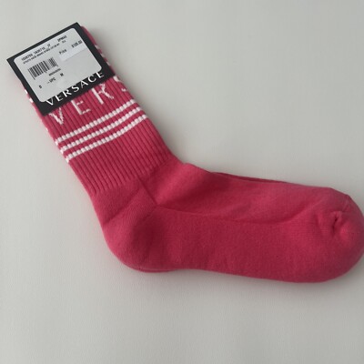 Versace Mens Athletic Organic Cotton Striped Socks NWT Sizes S M L Pink 2PM40