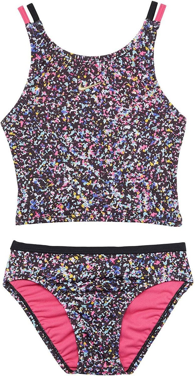 Nike 277432 Girl's Pixel Party Spiderback Bikini Set Black LG (14