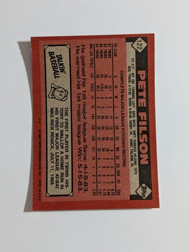 1986 Topps Baseball Pete Filson Minnesota Twins #122 - Picture 2 of 2