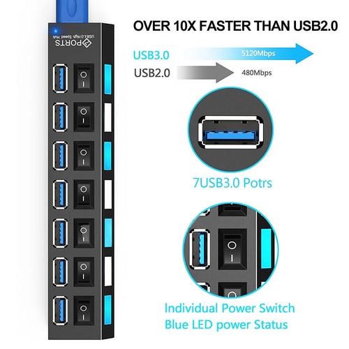 USB 3.0 Hub Verteiler Adapter für Notebook Tablet Phone Laptop Daten Laden PC - Bild 3 von 15