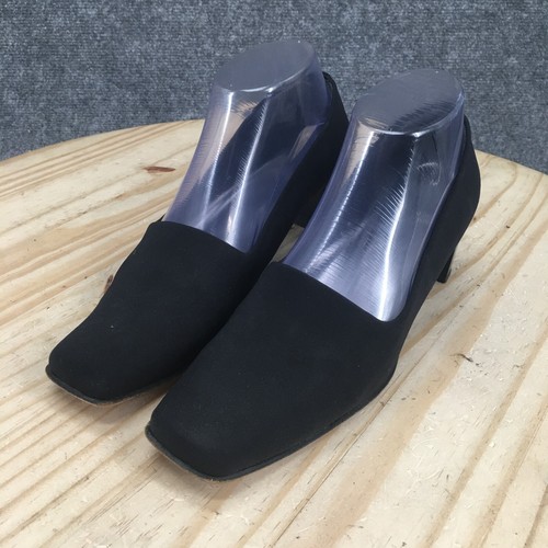 Stuart Weitzman Shoes Womens 7 M Slip On Pumps Black Leather Square Toe Heels - Picture 3 of 17