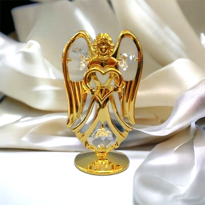 Angel Heart on Stand Swarovski Crystal Collectable Ornament 24K Gold Plated Rare