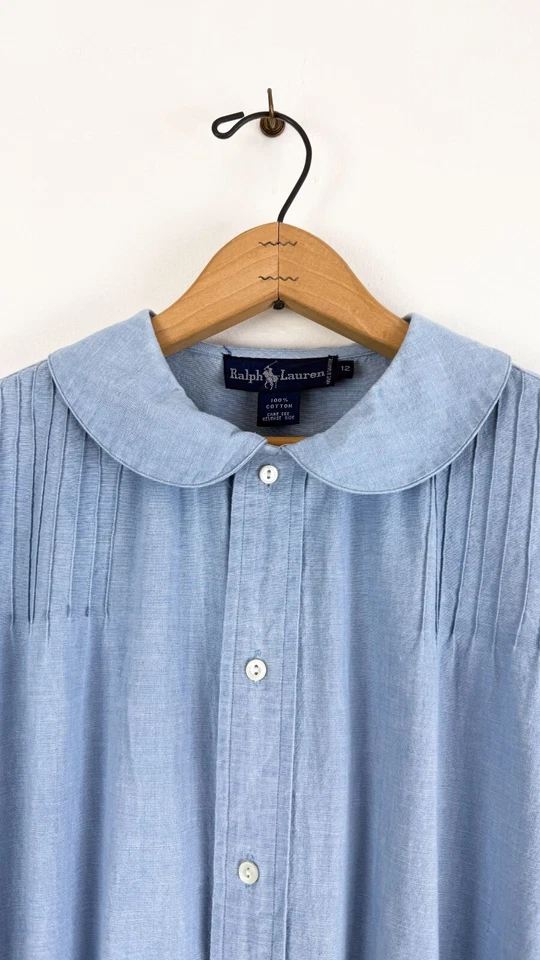 Vestido Camisa Vintage Años 80 Ralph Lauren Chambray Pradera Deadstock | Pequeño Mediano Foto 4 de 4