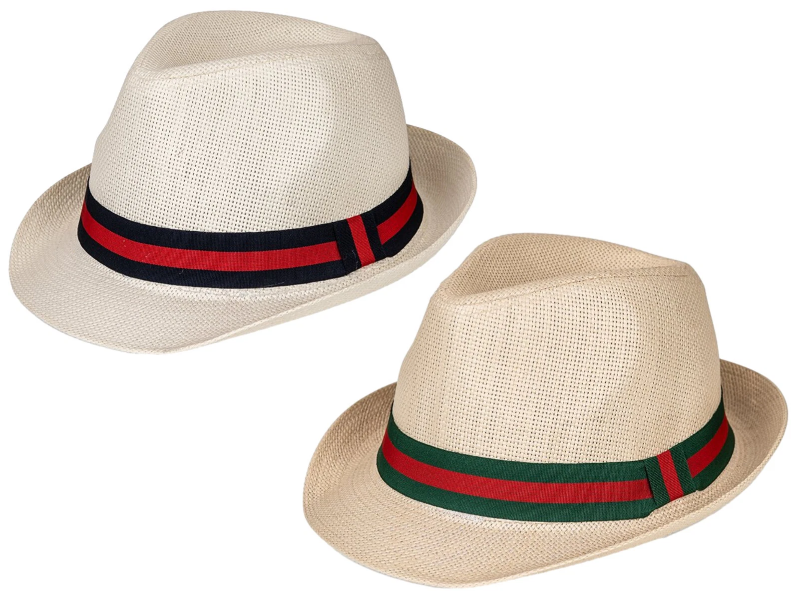 Mens Straw Trilby Summer Sun Beach Holiday Hat Striped Band Stylish Fedora