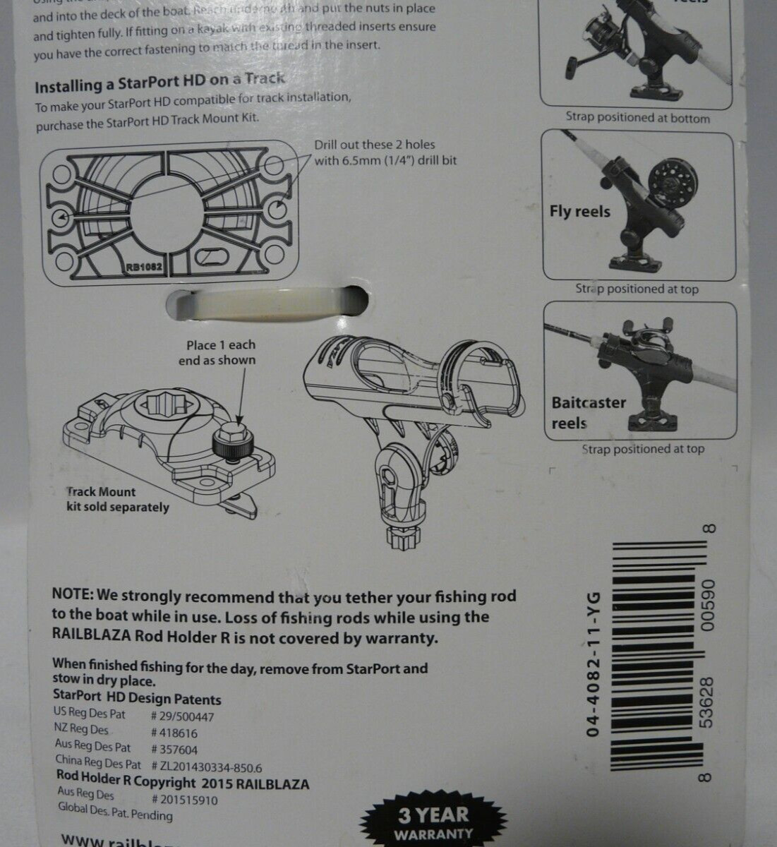YakGear Railblaza Rod Holder R Spinning Reels Baitcaster Reels Fly Reels NIP
