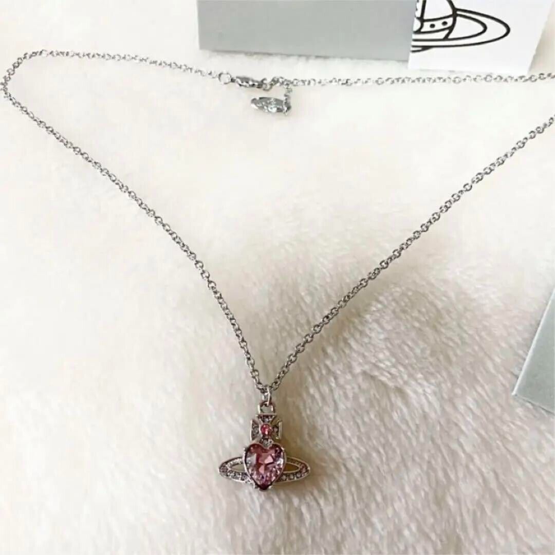 Vivienne Westwood ARIELLA Necklace Heart Silver Pink w/drawstring [E0140