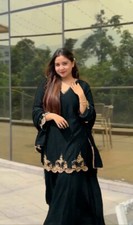 Launching Latest Black Faux Georgette Top Palazzo Suit With Dupatta For Women