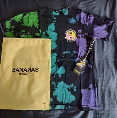 Bananas Monkey T-shirt Black Tie-dye Yout Size S