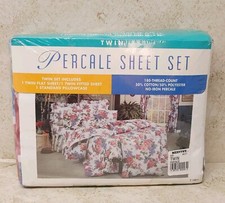 Vintage Percale Twin Sheet Set 'Firenze' Floral NOS Mervyn's Made In USA