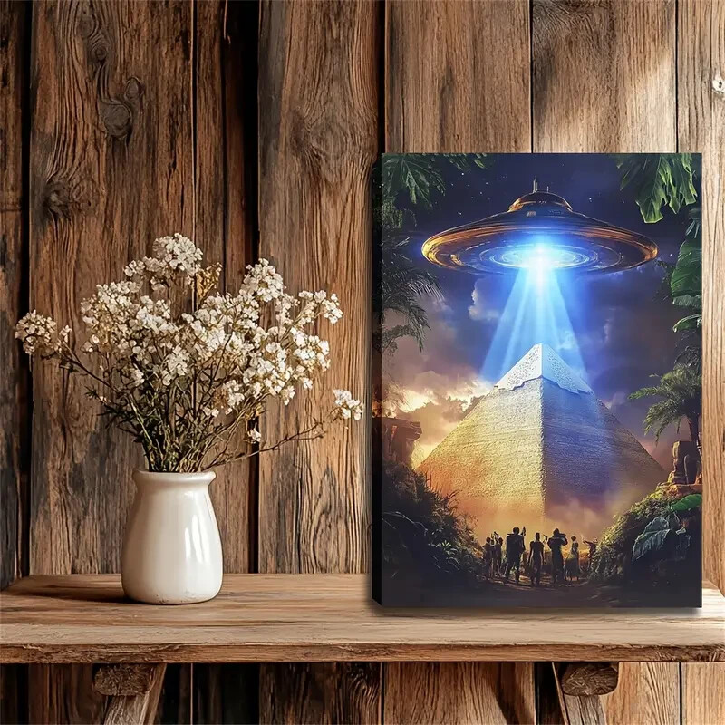 Vintage & Modern Alien Spacecraft & Pyramid Wall Art  Canvas Unframed/Framed