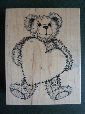 PSX Rubber Stamp Teddy Bear Holds Heart Love Valentines Day Card Making K-1421