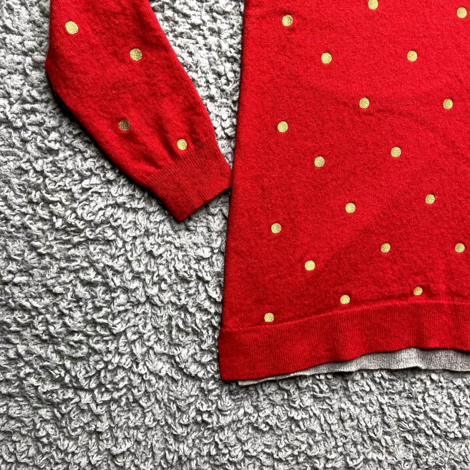 J. Crew Sweater Womens Size M Red Gold Polka Dot Merino Wool Blend Pullover - Image 2 of 4