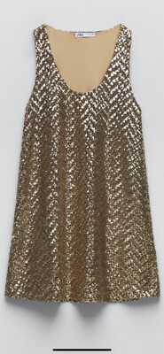 100% Authentic ZARA Gold Sequin Knit Mini Dress $89.90+Tax Size: S | eBay