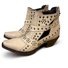 Lane Ankle Boots Booties Size 6M Leather Ivory Studded Zip Cut Out Snip Toe NWT