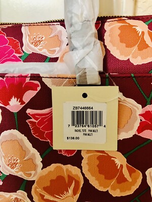 NWT FOSSIL Rachel Pink Multi Floral Zip Top Tote.. Great Mother's