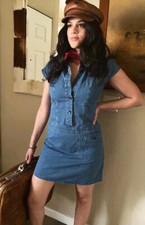 Vintage RARO Y2K Playboy mini abito denim manica corta con bottoni taglia S/M