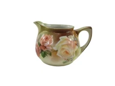 RS R & S Germany Handpainted Pink & White Roses Gold Gilt Trim Creamer Pitcher