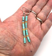 Vintage Turquoise  Opal Accent Bead Dangle Earrings in Sterling Silver