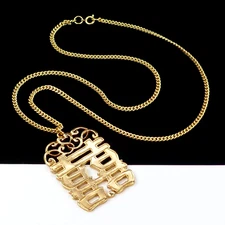 VINTAGE ALVA MUSEUM REPLICAS CHINESE DOUBLE HAPPINESS PENDANT GOLD TONE NECKLACE