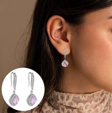 Elegant Square Cubic Zirconia Women Drop Dangle Earrings 925 Sterling Silver UK