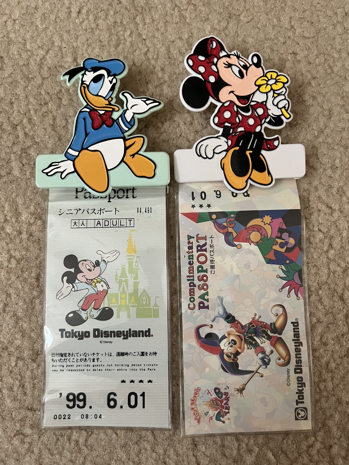 Disney Passport Holder Pin Tokyo Disneyland  lot of 2 donald duck & minnie,-image