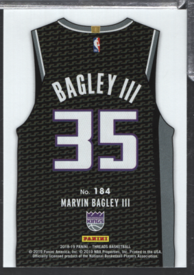 JOHN SMEDLEY トランプ（未開封） Marvin Bagley III Kings 2018-19 Panini Threads Patch #184